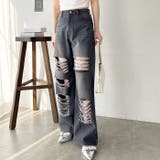 【nelliy.】オリジナルパットダメージワイドデニム | GeeRA | 詳細画像7 