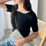 ブラック | ホルターネック配色リブカットソー | GeeRA