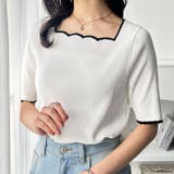 オフホワイト | 配色スカラップ５分袖サマーニット | GeeRA