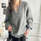 杢グレー | スキッパーポロ衿ニットトップス | GeeRA