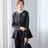 【２点セット】ペプラムジャケットテーパードパンツセットアップスーツ | GeeRA | 詳細画像2 