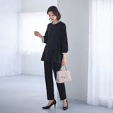 ネイビー | 【２点セット】バイカラーフリル衿ブラウスセットアップ | GeeRA