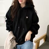 ブラック | ハート刺しゅう裏起毛スウェットパーカー | GeeRA