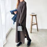 チャコール | 裾ファスナースリットニットワンピース | GeeRA