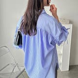 ブルー系ストライプ | バックギャザー&リボンデザインシャツ | GeeRA