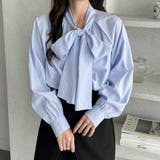 ブルー系ストライプ | ボリュームボウタイブラウス | GeeRA