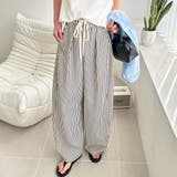 アイボリー×ブラック | さらっと着やすい!ストライプワイドパンツ | GeeRA