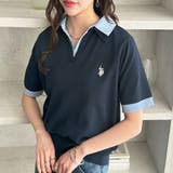 ネイビー | 【U.S. POLO ASSN.】衿付ポロニットトップス | GeeRA