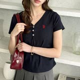 ネイビー | 【U.S. POLO ASSN.】接触冷感Vネックヘンリーリブカットソー | GeeRA