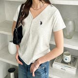 オートミール | 【U.S. POLO ASSN.】接触冷感Vネックヘンリーリブカットソー | GeeRA
