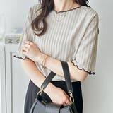 ライトグレー | 配色メロー5分袖表面感カットソー | GeeRA