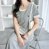 杢グレー系 | 【U.S. POLO ASSN.】レイヤード風ヘンリーネック半袖ワンピース | GeeRA