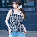 ネイビー系チェック | 肩リボンティアードフリルビスチェ | GeeRA