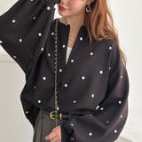 ブラック | ドット刺繍ハーフジップダンボールトップス | GeeRA