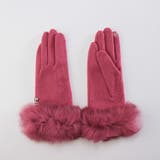 無地ピンク | レディース ラビットファー付きジャージー手袋 ネコ柄＆無地 | GlovesDEPO