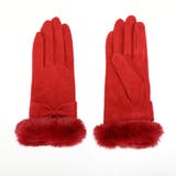 エンジ | ふわふわエコファー リボンモチーフ 吸湿発熱 | GlovesDEPO