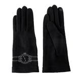 ブラック | レディース刺繍ジャージ手袋 タッチパネル対応 吸湿発熱手袋 | GlovesDEPO