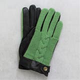 グリーン | 手袋 ケーブルニットコンビ革手袋 秋 冬 おしゃれ スマホ対応 | GlovesDEPO