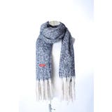 杢ネイビー | あったかマフラー 大判 ブロックチェック＆フリンジ | GlovesDEPO