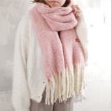 あったかマフラー 大判 ブロックチェック＆フリンジ | GlovesDEPO | 詳細画像1 