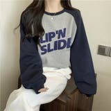 ネイビー | フロントプリントバイカラーロングTシャツ 10070 | G&L Style