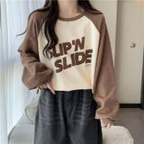 ブラウン | フロントプリントバイカラーロングTシャツ 10070 | G&L Style