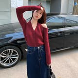 レッド | Vネックショルダーカットニットトップス 10074 | G&L Style