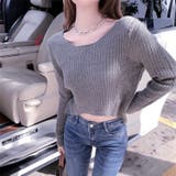 グレー | ダメージ加工リブニットトップス 10081 | G&L Style