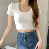ホワイト | Uネックショート丈Tシャツ 10332 | G&L Style
