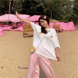 ホワイト | ピーチ刺繍 半袖Tシャツ 10336 | G&L Style