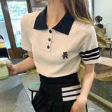 ホワイト | バイカラーフロントボタンワンポイントトップス 10341 | G&L Style