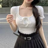 ホワイト | フロントリボンリブ半袖Tシャツ 10358 | G&L Style