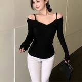 ブラック | ショルダーカット リブニットトップス 10394 | G&L Style