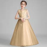 ゴールド | ノースリーブ刺繍ビジュードレス120cm-170cm（適齢：3歳から13歳） | Amiyo