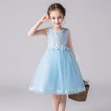 ブルー | ノースリーブフラワー刺繍ドレス120cm-160cm（適齢：3歳から13歳） | Amiyo