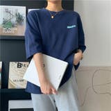 ネイビー | オーバーサイズ ロゴプリントTシャツ 8368 | G&L Style