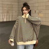 ブラック | ハーフジップ マルチボーダートップス 8564 | G&L Style