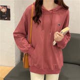 ピンク | ワンポイントワッペン薄手パーカー 9338 | G&L Style