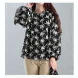 ブラック | 刺繍チュールボリューム袖ブラウス 大きいサイズ レディース | GOLDJAPAN　大きいサイズ専門店