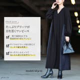 大きいサイズレディース ワンピース サイドプリーツ切り替えVネックワンピース | GOLDJAPAN　大きいサイズ専門店 | 詳細画像2 