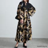 大きいサイズレディース ワンピース ペイント柄切り替えギャザーフレアワンピース | GOLDJAPAN　大きいサイズ専門店 | 詳細画像13 