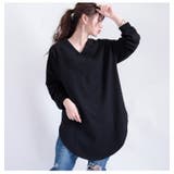 ブラック | 大きいサイズ レディース 太リブ重ねVネックプルオーバー | GOLDJAPAN 大きいサイズ専門店
