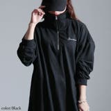 ブラック | 大きいサイズレディース チュニック リブ切り替えハーフジップチュニック | GOLDJAPAN　大きいサイズ専門店