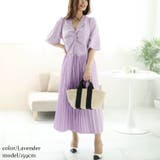 ラベンダー | 大きいサイズレディース ワンピース ツイストフロントプリーツ切替えパフスリーブワ… | GOLDJAPAN 大きいサイズ専門店