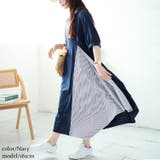 ネイビー | 大きいサイズレディース ワンピース ストライプ切り替えアシンメトリーワンピース | GOLDJAPAN　大きいサイズ専門店