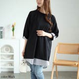 ブラック | 大きいサイズレディース チュニック ストライプ切り替えワッフルチュニック | GOLDJAPAN 大きいサイズ専門店