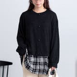 ブラック | 大きいサイズレディース チュニック カーデ重ね着風チェック柄シャツチュニック | GOLDJAPAN　大きいサイズ専門店
