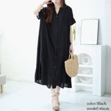 ブラック | 大きいサイズレディース ワンピース キーネックバックギャザーワッシャーワンピース | GOLDJAPAN 大きいサイズ専門店