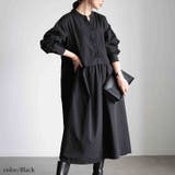 ブラック | 大きいサイズレディース ワンピース レイヤード風スキッパーネックフレアワンピース | GOLDJAPAN　大きいサイズ専門店