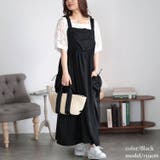 ブラック | 大きいサイズレディース ワンピース ドロストポケット肩ギャザージャンパースカート | GOLDJAPAN 大きいサイズ専門店